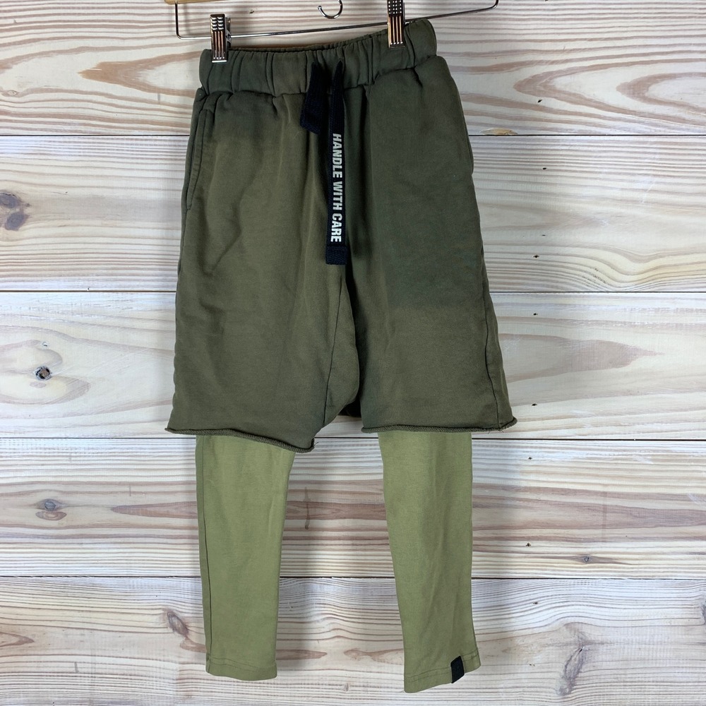 Omami Mini Layered Sweatpants Boys 10T Green 2-in-1 Shorts Leggings Streetwear